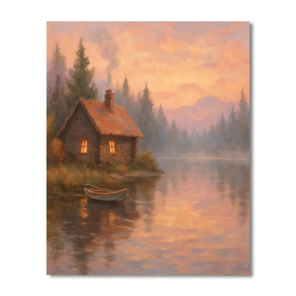 Sunrise Lake Cabin Vista paint by color