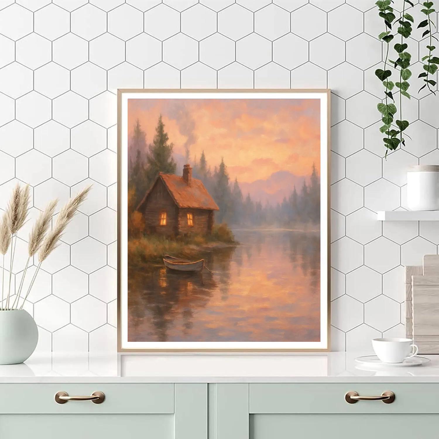 Sunrise Lake Cabin Vista paint by color