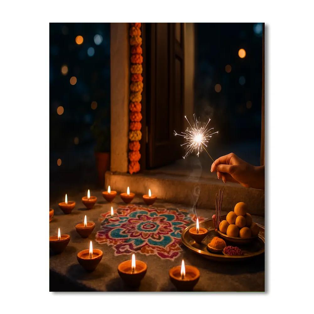 Diwali Doorstep Candlelight paint by numbers
