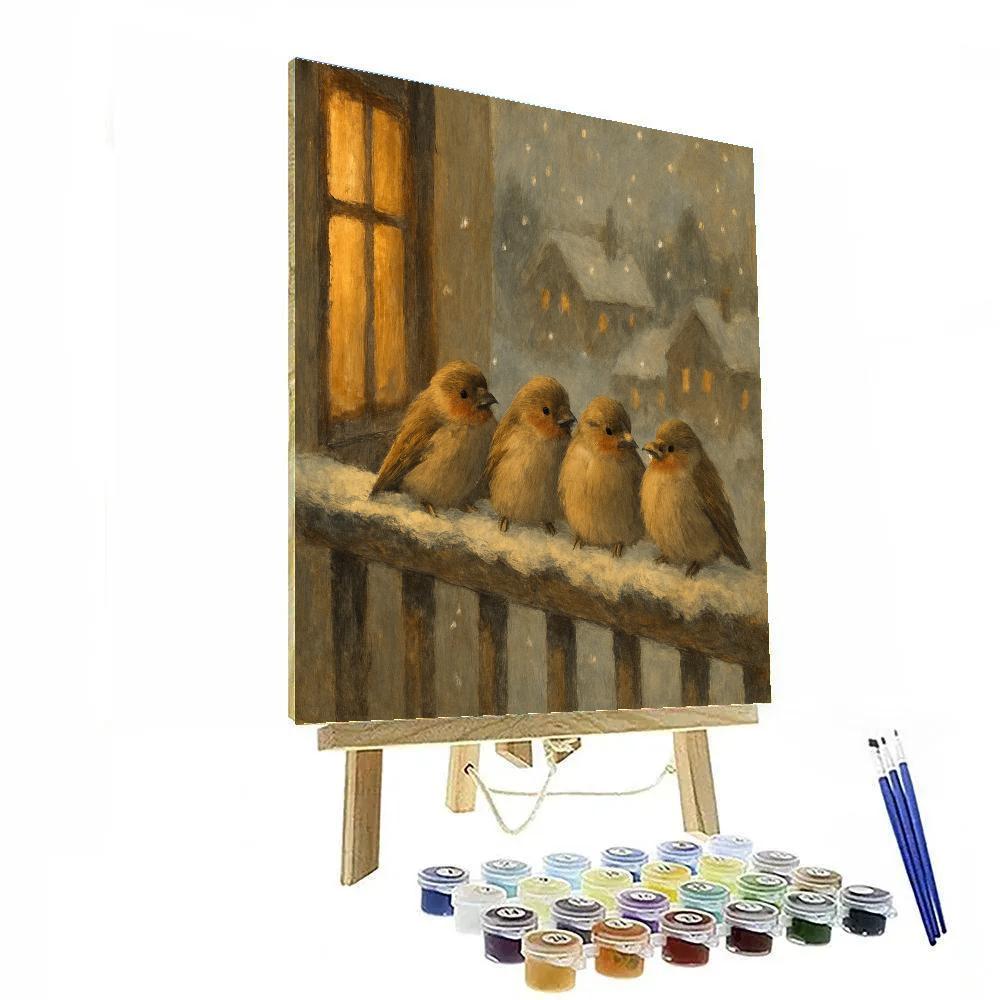 Snowy Finch Balcony Rest Paint by numbers art