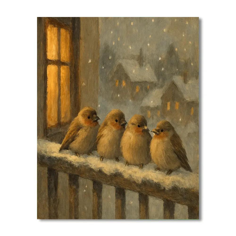Snowy Finch Balcony Rest Paint by numbers art