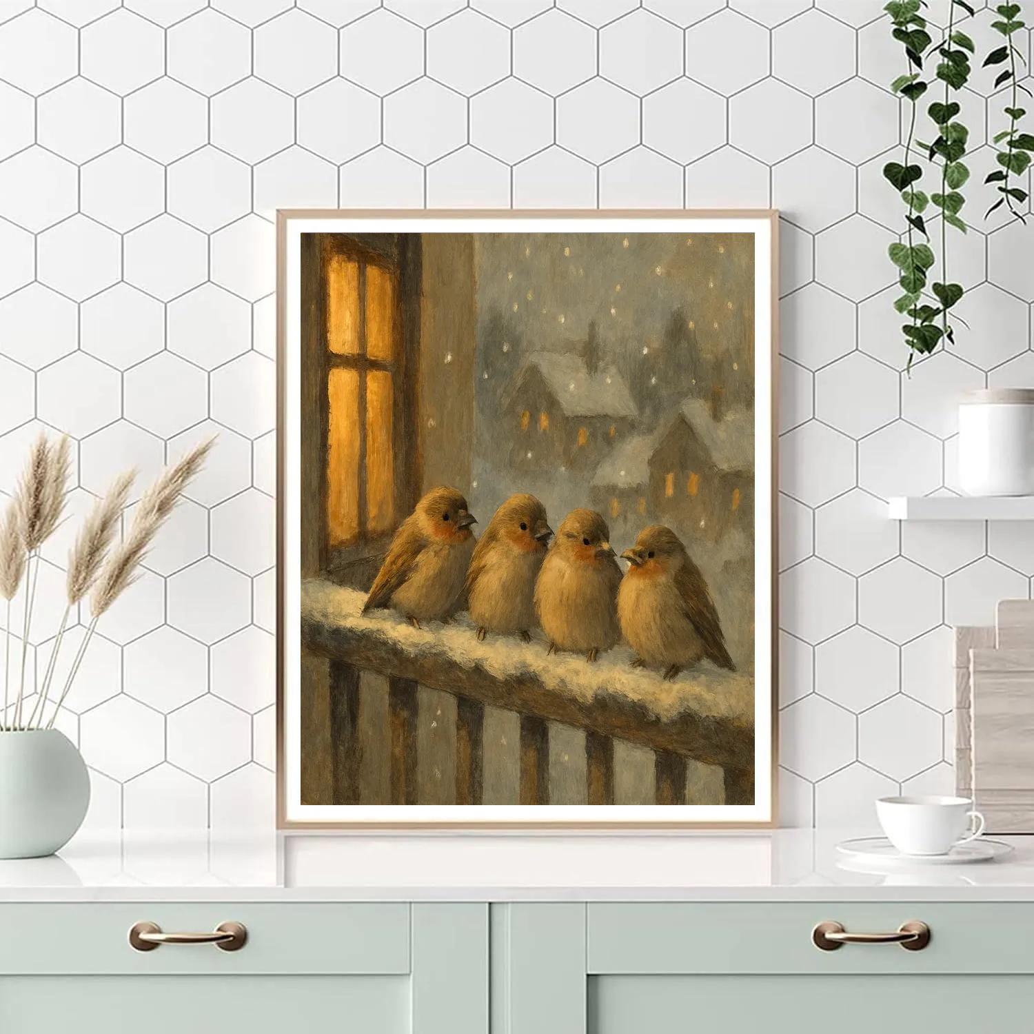 Snowy Finch Balcony Rest Paint by numbers art