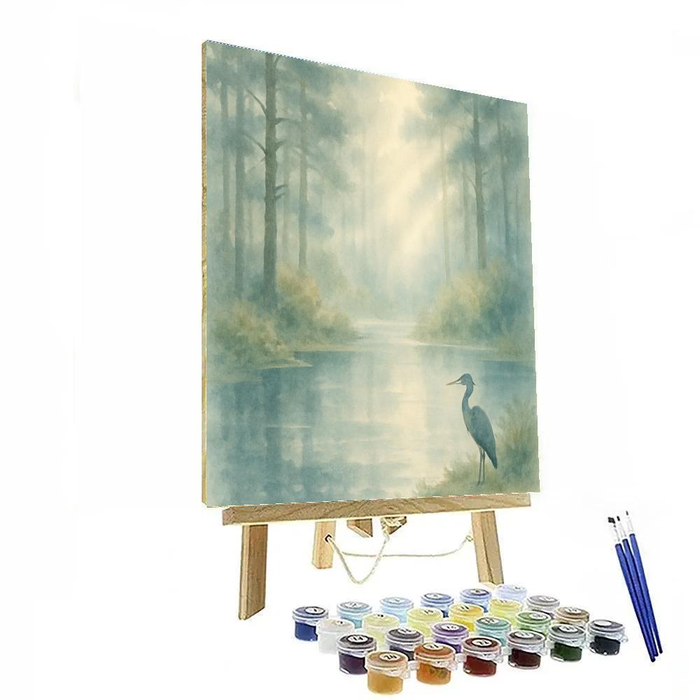 Misty Morning Forest Pond Painting by numbers kit