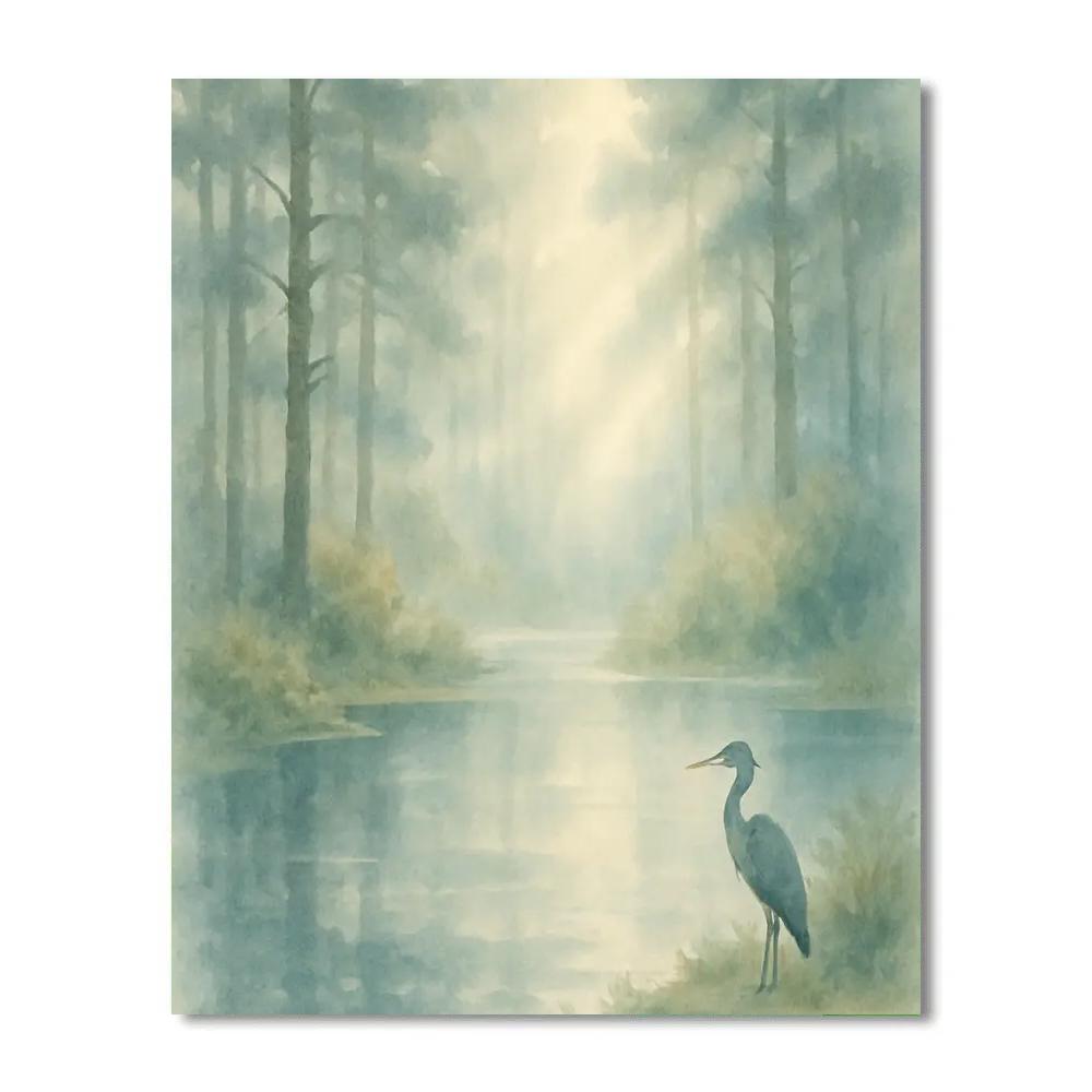Misty Morning Forest Pond Painting by numbers kit