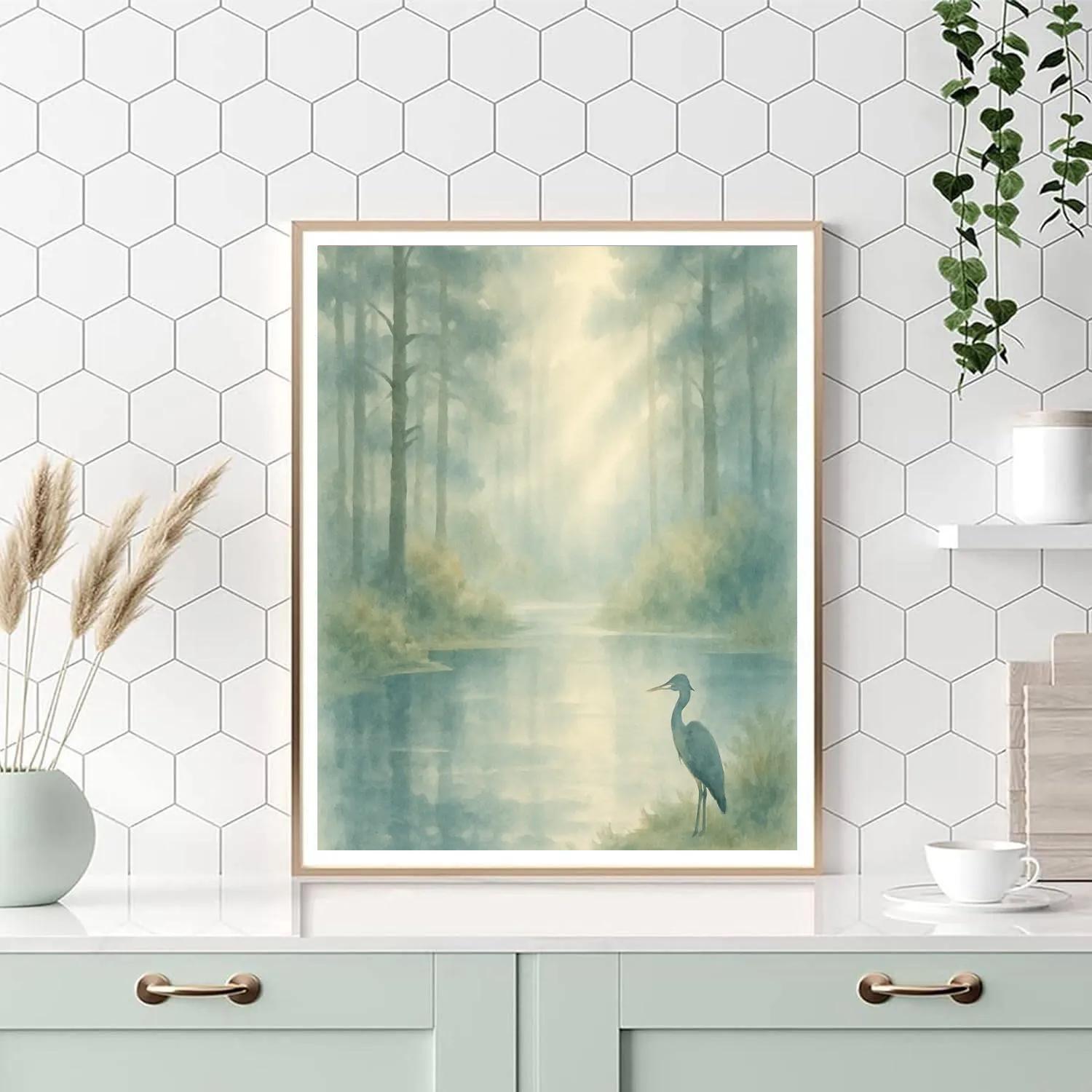 Misty Morning Forest Pond Painting by numbers kit