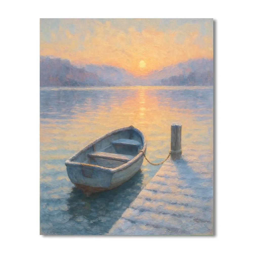 Rowboat Near Frosted Dock Paint by numbers art