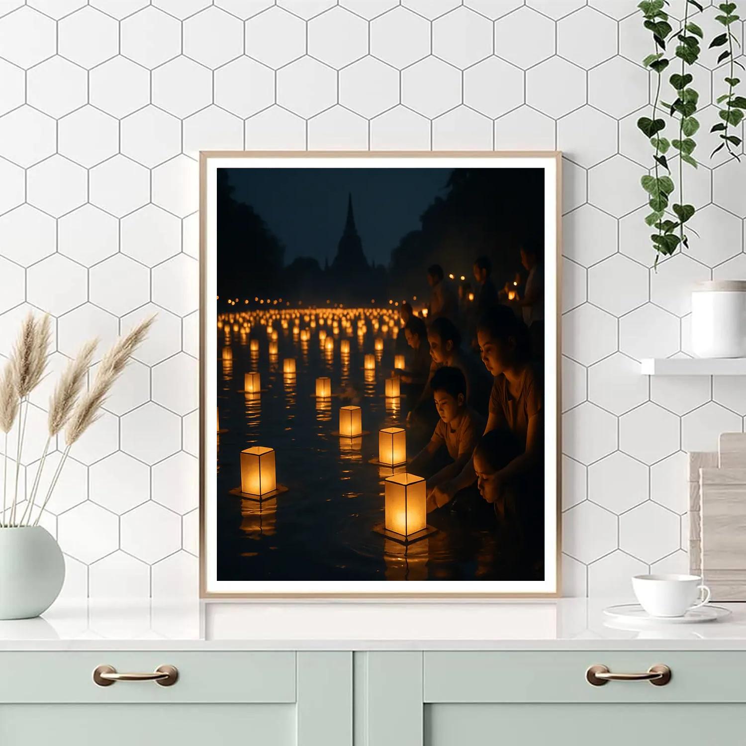 Vivid Lantern Festival Riverside paint by number