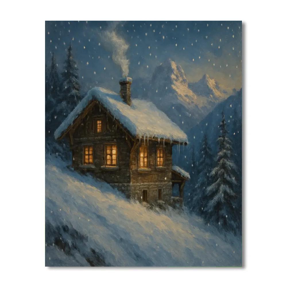 Chalet With Warm Glow painting number kit
