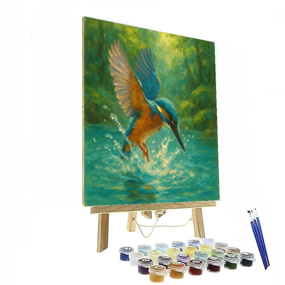 Kingfisher Diving Into Turquoise Pool DIY paint by numbers