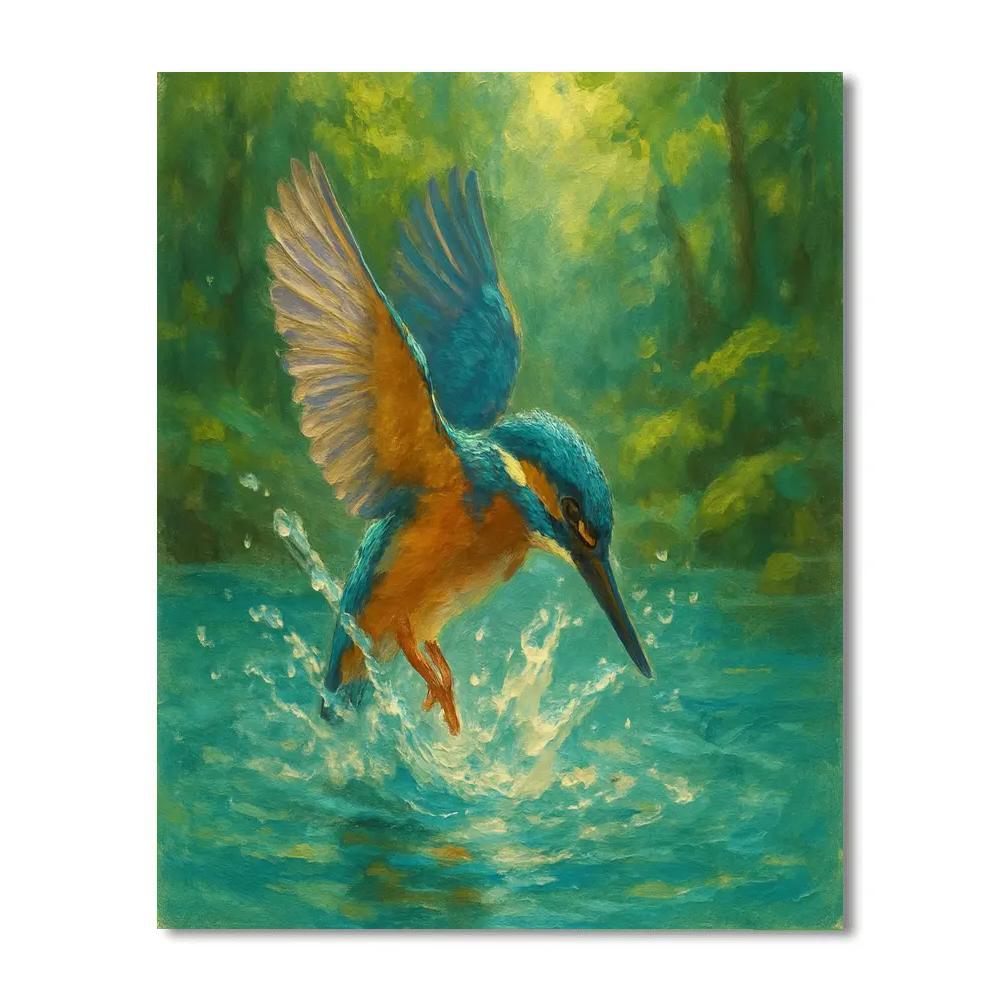 Kingfisher Diving Into Turquoise Pool DIY paint by numbers