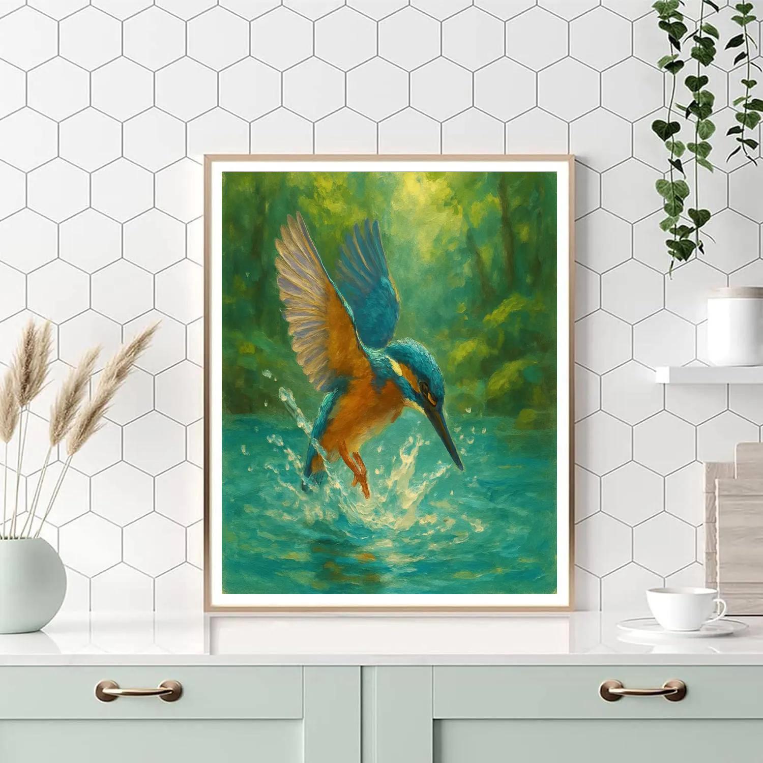Kingfisher Diving Into Turquoise Pool DIY paint by numbers