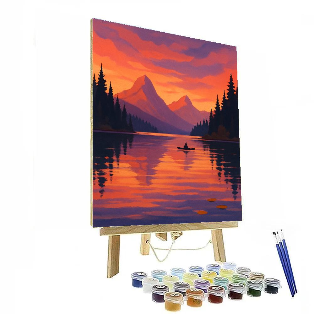 Pine Rimmed Mountain Lake Sunset Number painting