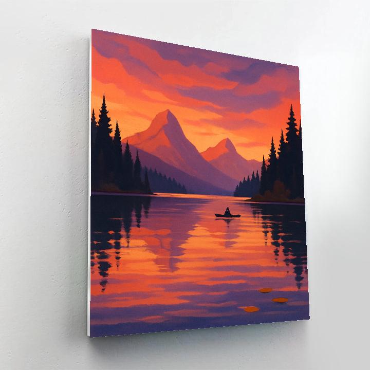 Pine Rimmed Mountain Lake Sunset Number painting