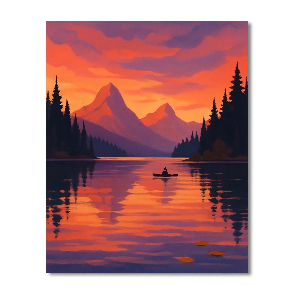 Pine Rimmed Mountain Lake Sunset Number painting
