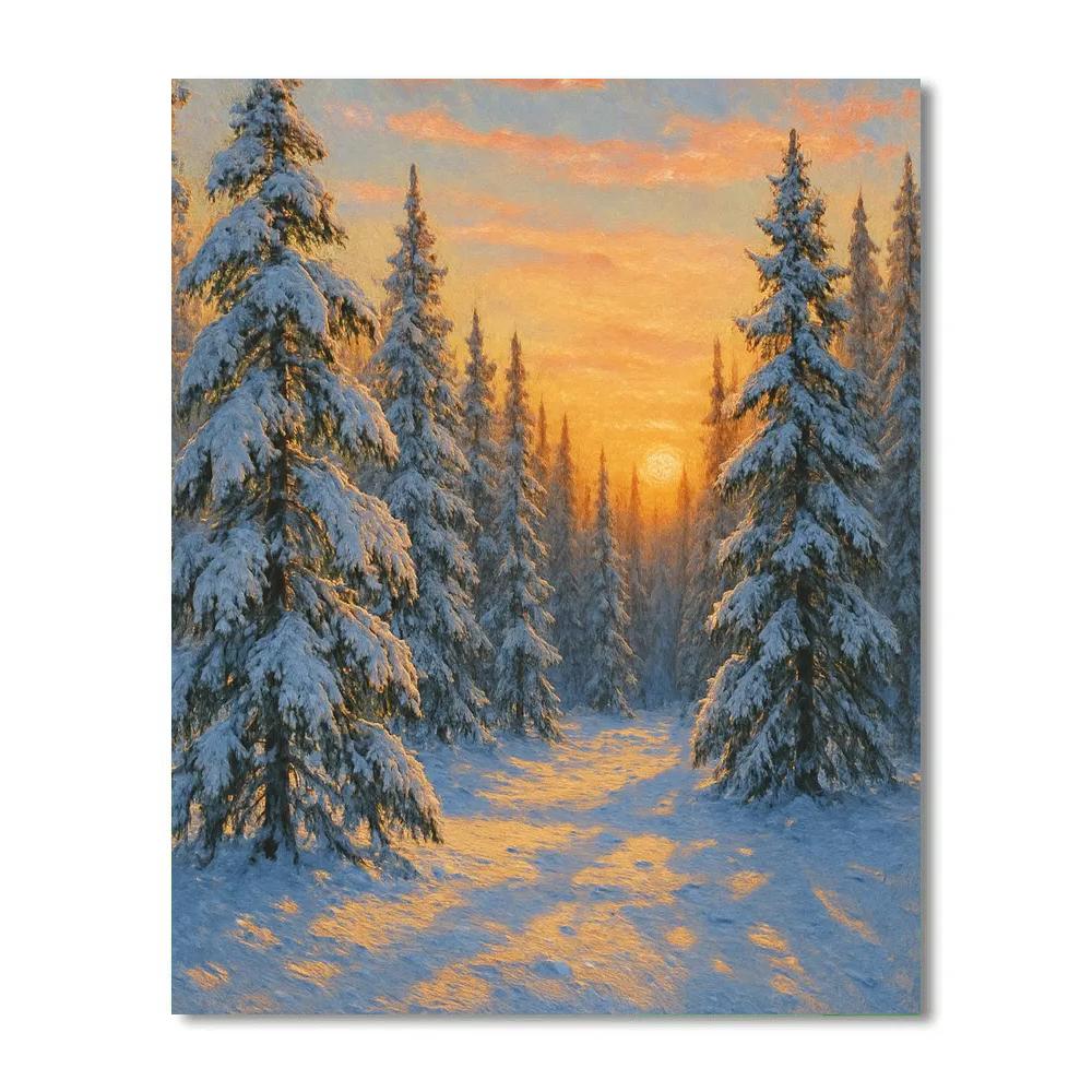 Pine Forest Sunset Panorama paint by number