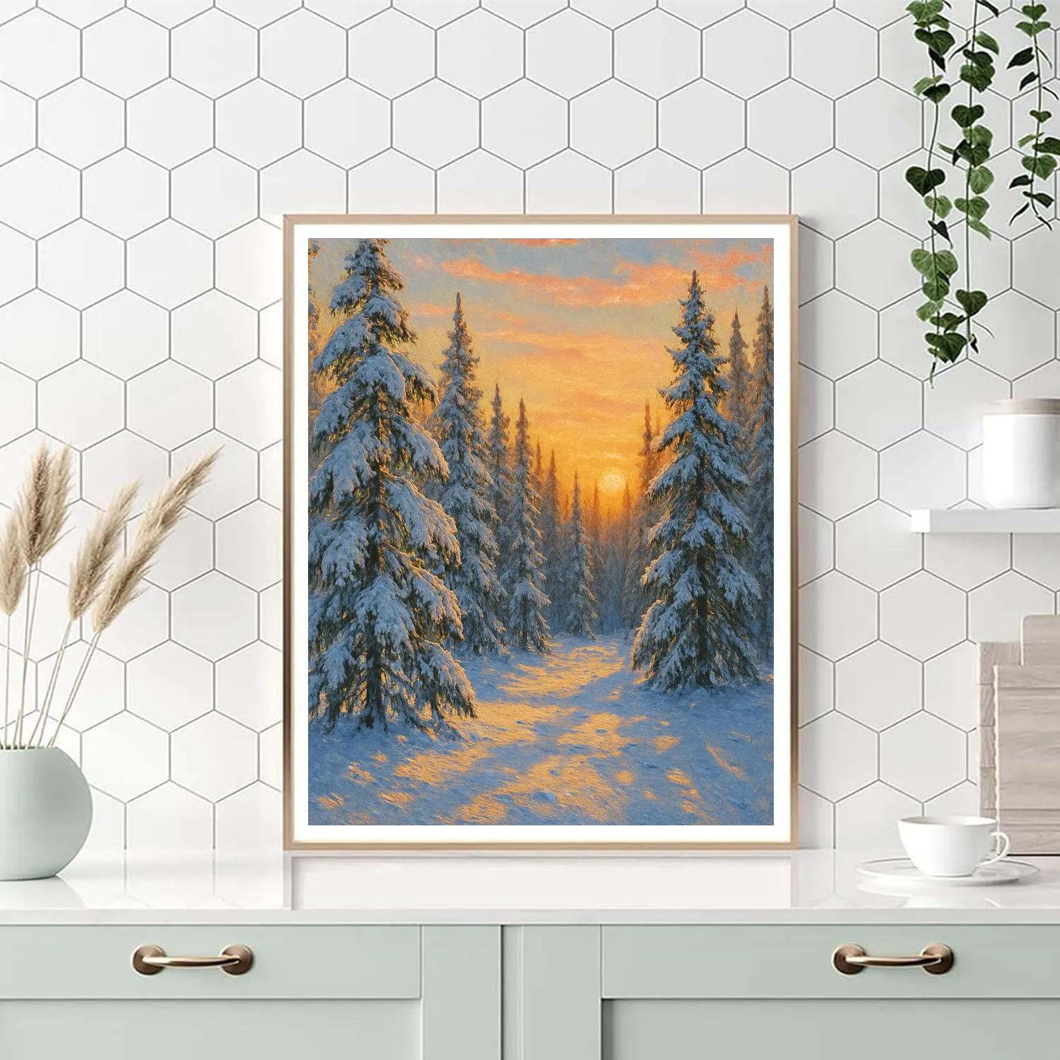 Pine Forest Sunset Panorama paint by number