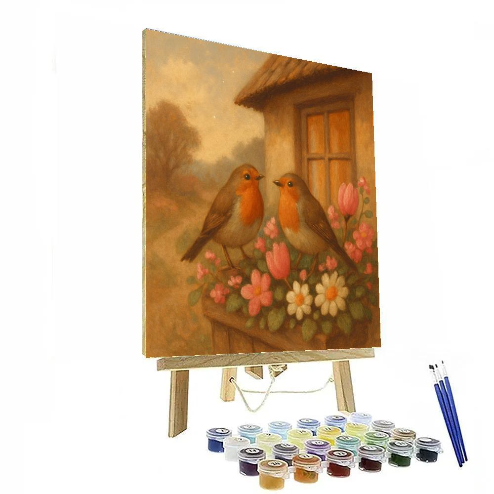 Robins In The Cottage Garden Window Paint by numbers art