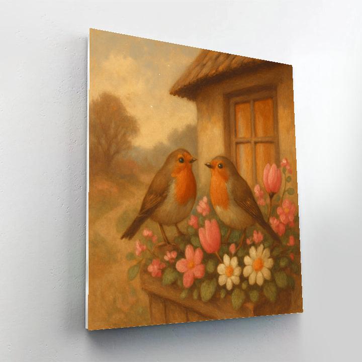 Robins In The Cottage Garden Window Paint by numbers art