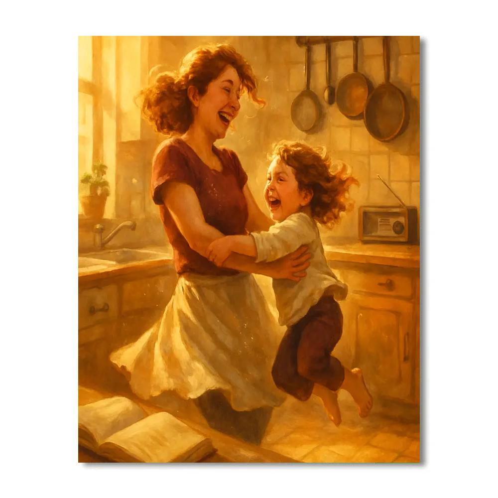 Mother And Child Dancing In The Kitchen paint by color