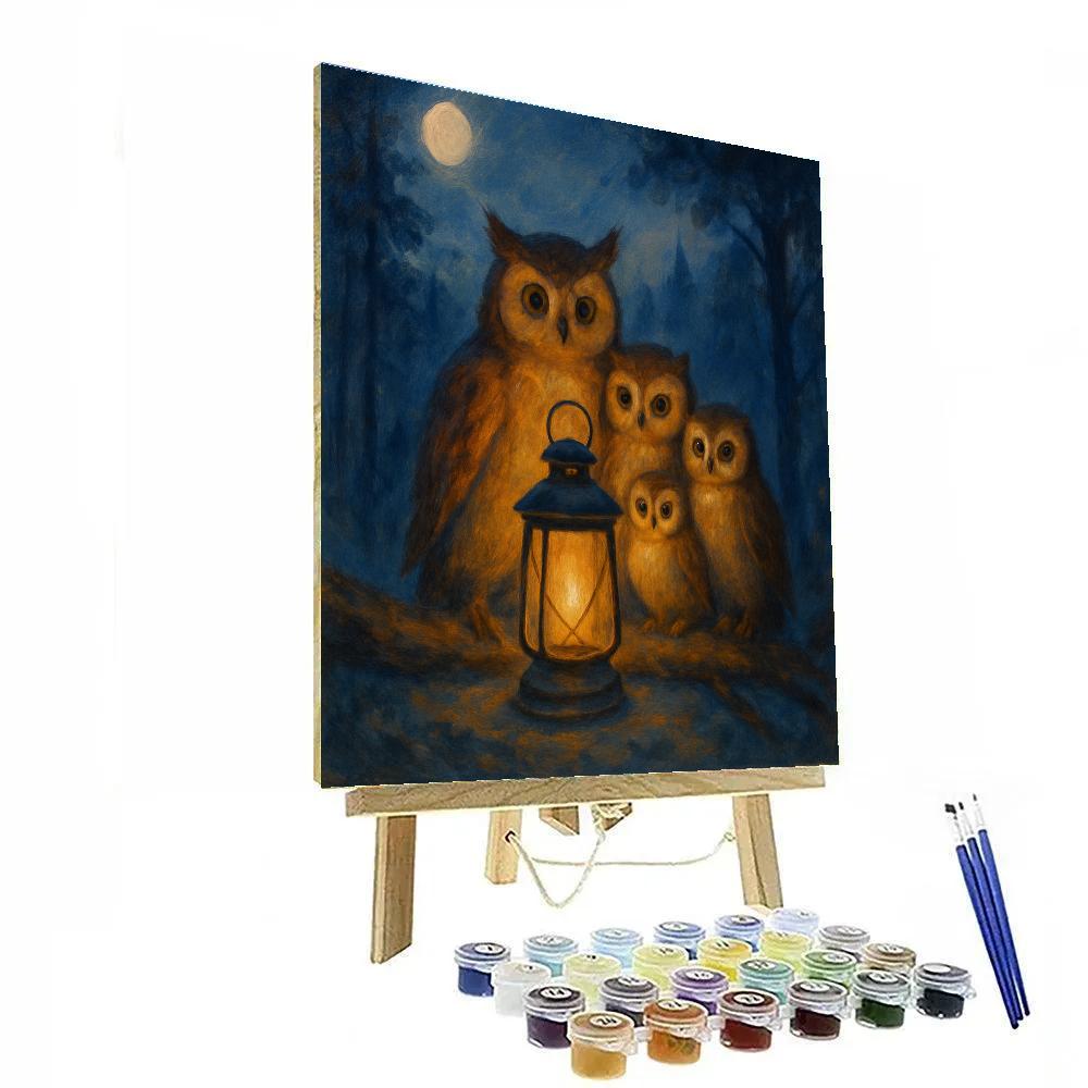 Owls In The Lantern Lit Clearing Paint by numbers kits