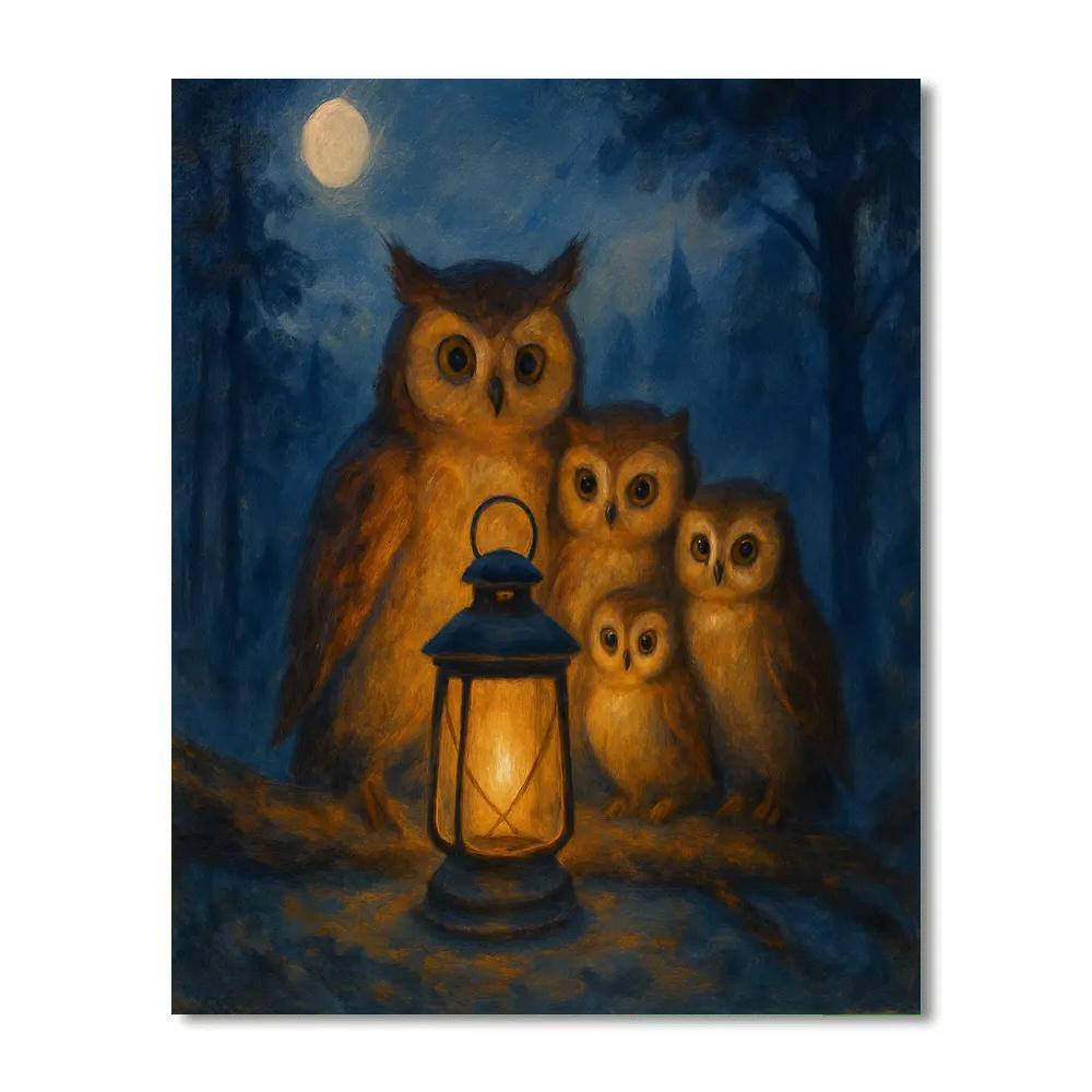 Owls In The Lantern Lit Clearing Paint by numbers kits