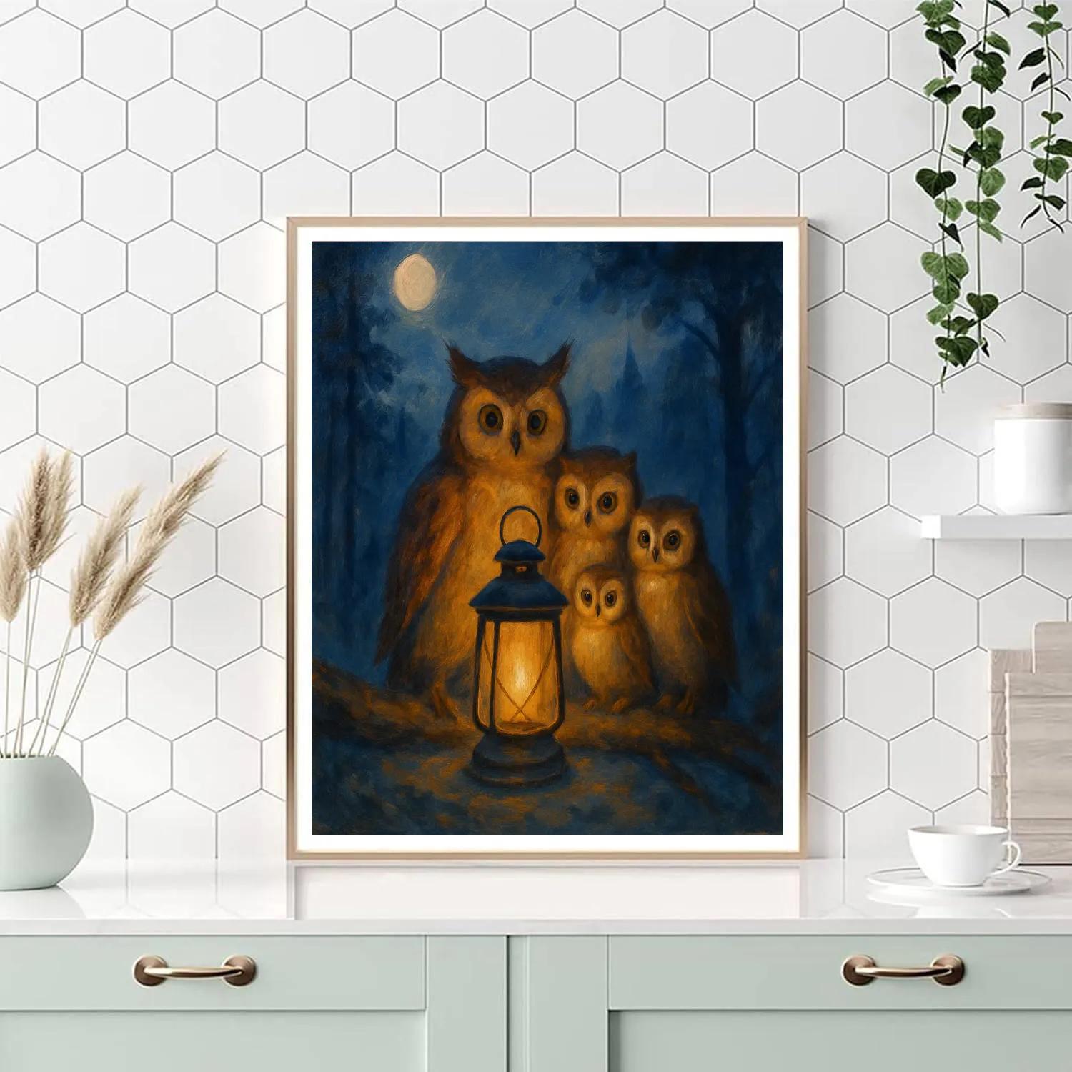 Owls In The Lantern Lit Clearing Paint by numbers kits