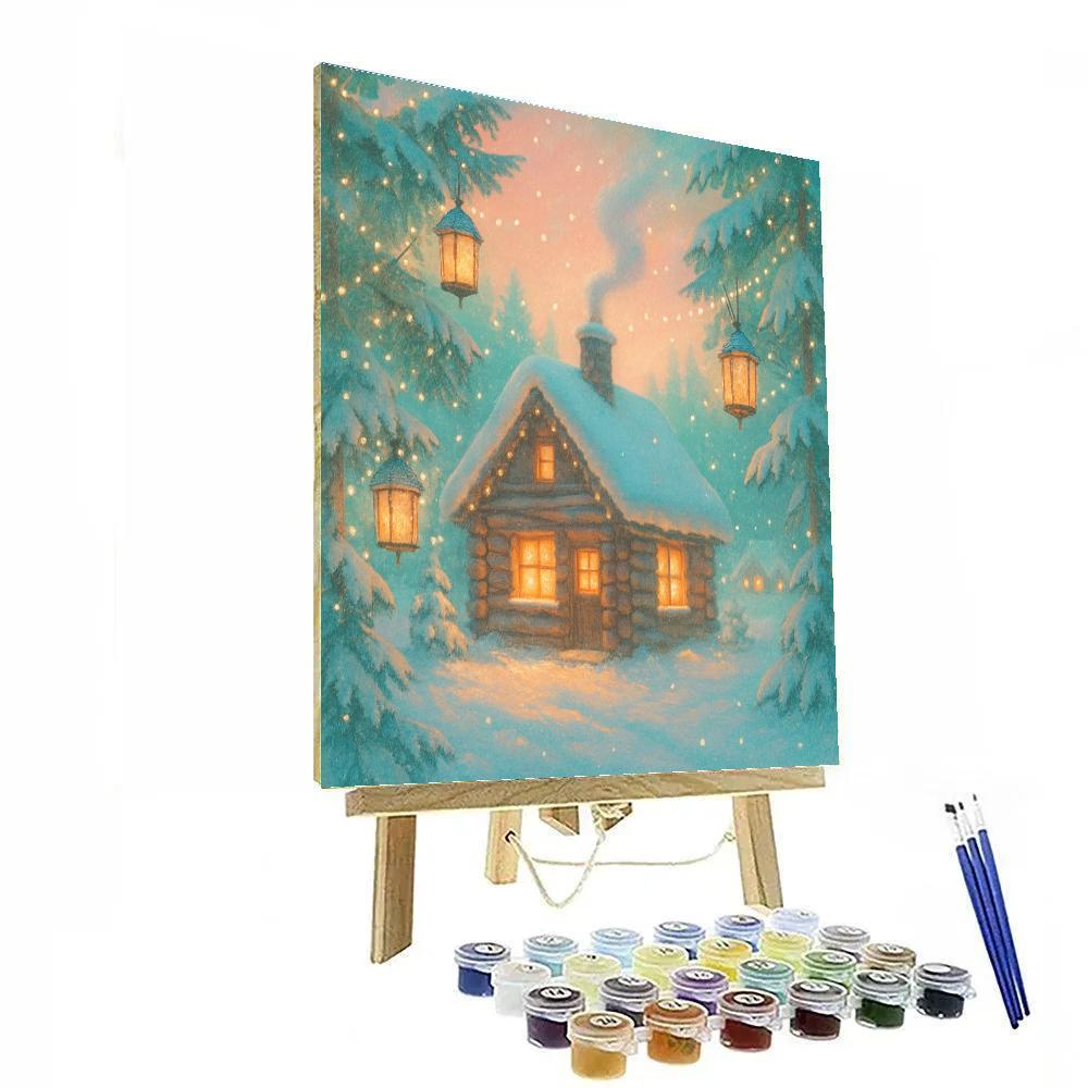 Enchanting Forest Cabin Winter Celebration Paint by numbers kits