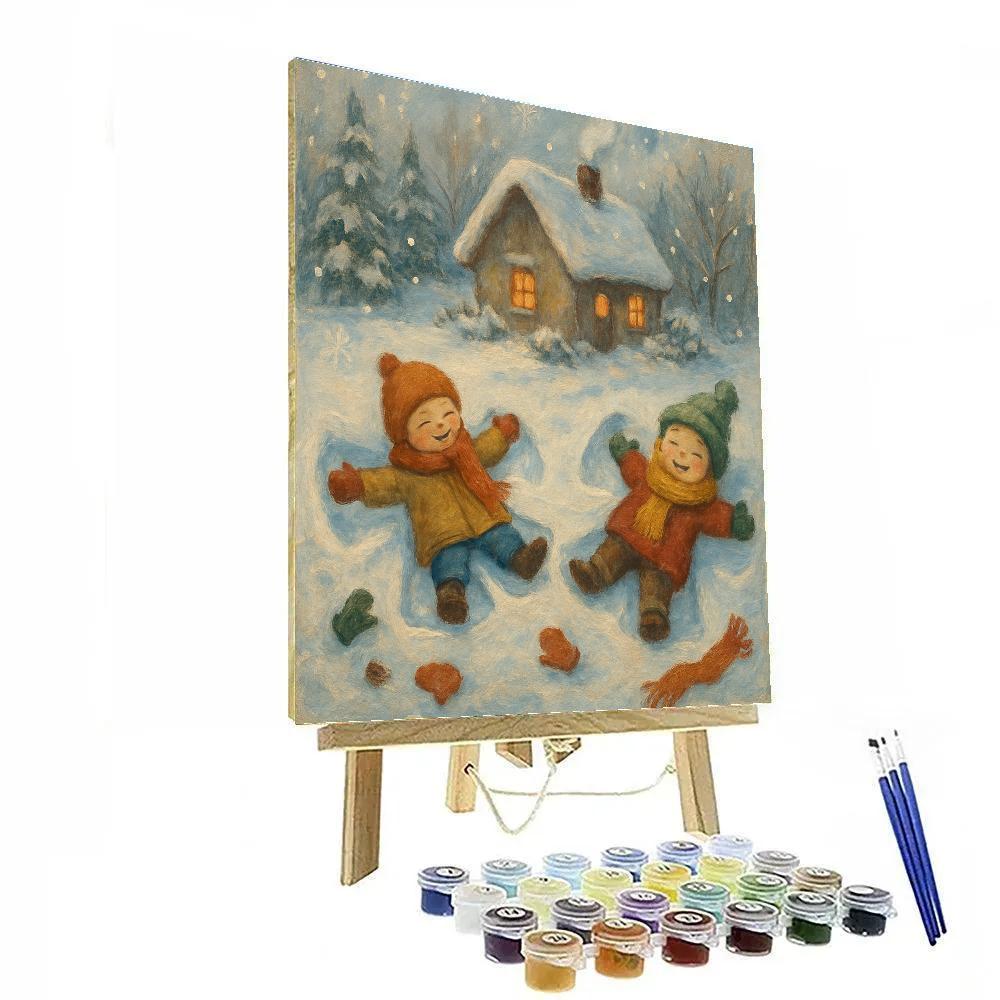 Children Making Snow Angels Number painting