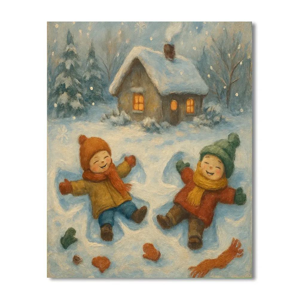 Children Making Snow Angels Number painting