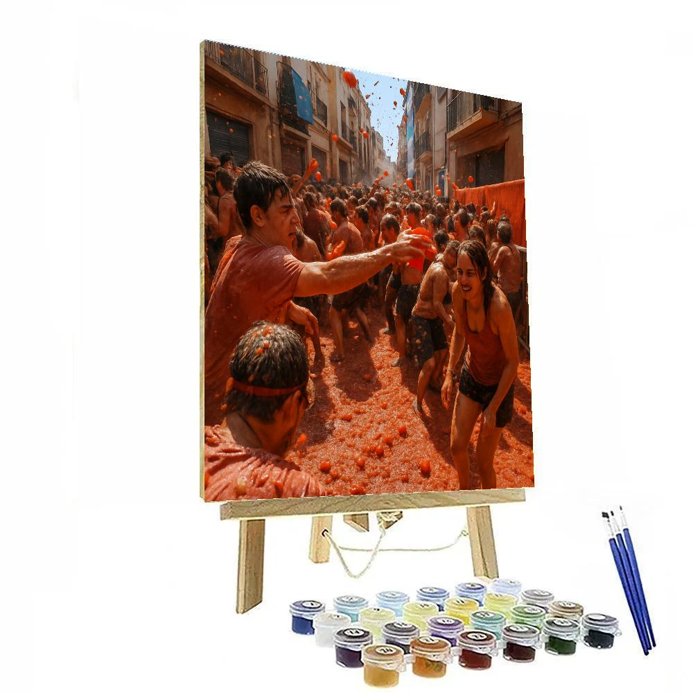 La Tomatina Street Tomato Fight Paint by numbers art