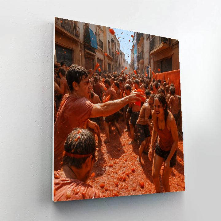 La Tomatina Street Tomato Fight Paint by numbers art