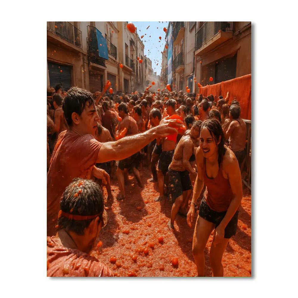 La Tomatina Street Tomato Fight Paint by numbers art