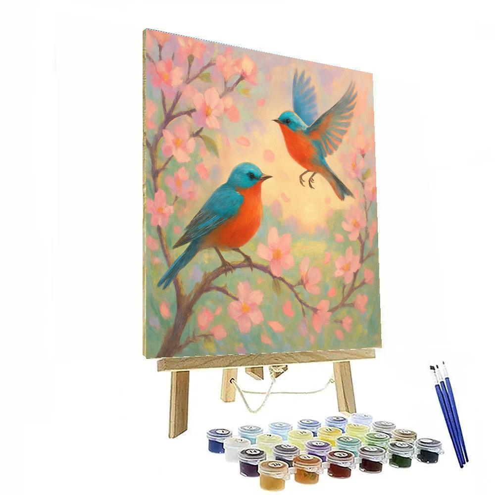 Tanagers Among Spring Blooming Branches Paint by numbers kits