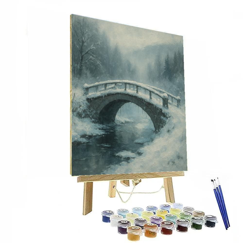 Bridge Over Icy Stream Winter View Paint by numbers art