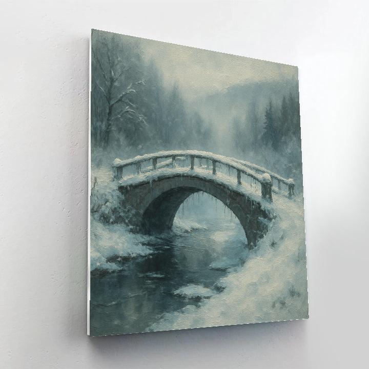 Bridge Over Icy Stream Winter View Paint by numbers art