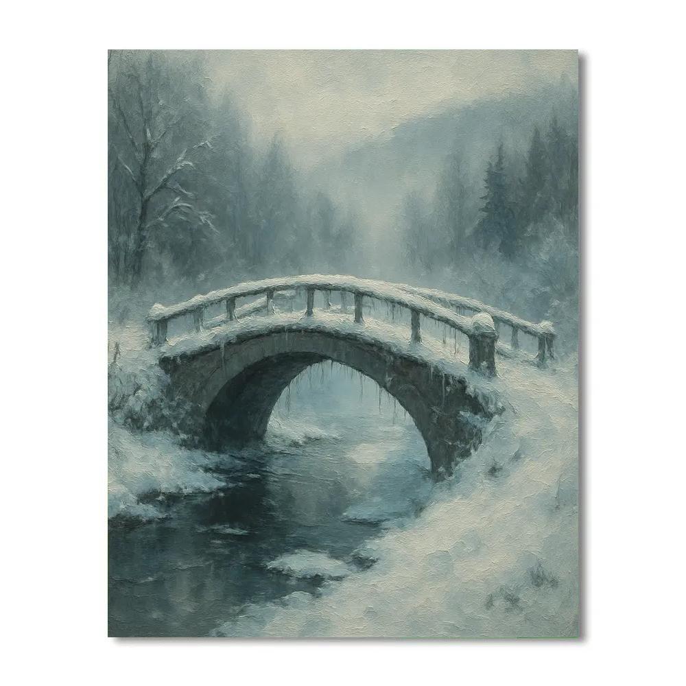 Bridge Over Icy Stream Winter View Paint by numbers art