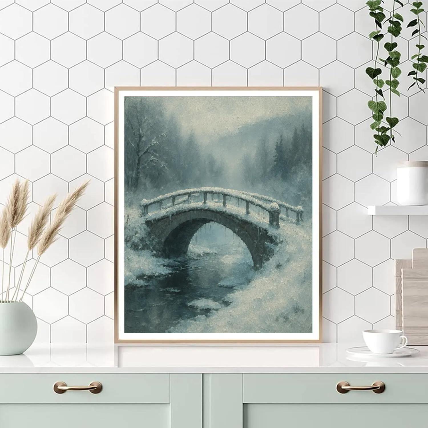 Bridge Over Icy Stream Winter View Paint by numbers art