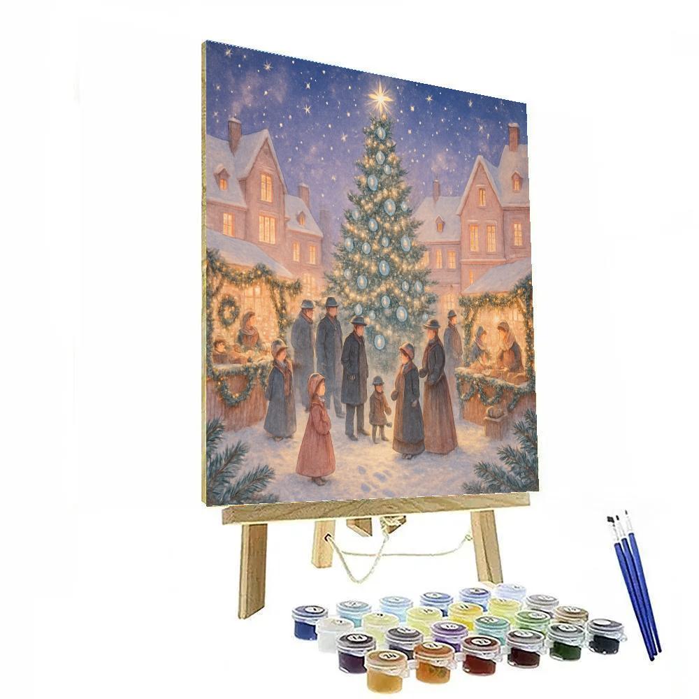 Festive Village Square Twilight Glow Painting by numbers kit