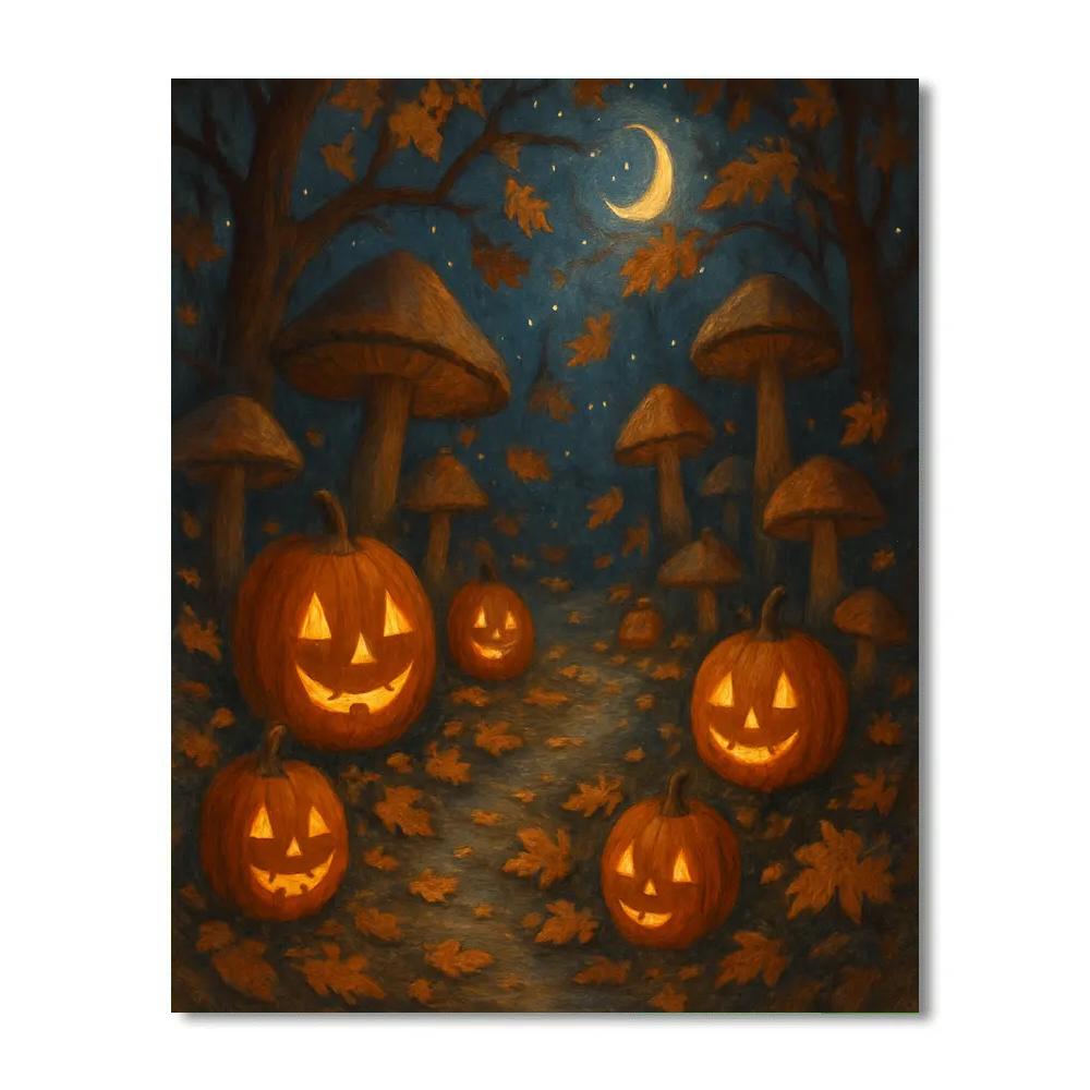 Moonlit Garden With Enchanted Pumpkins paint by numbers