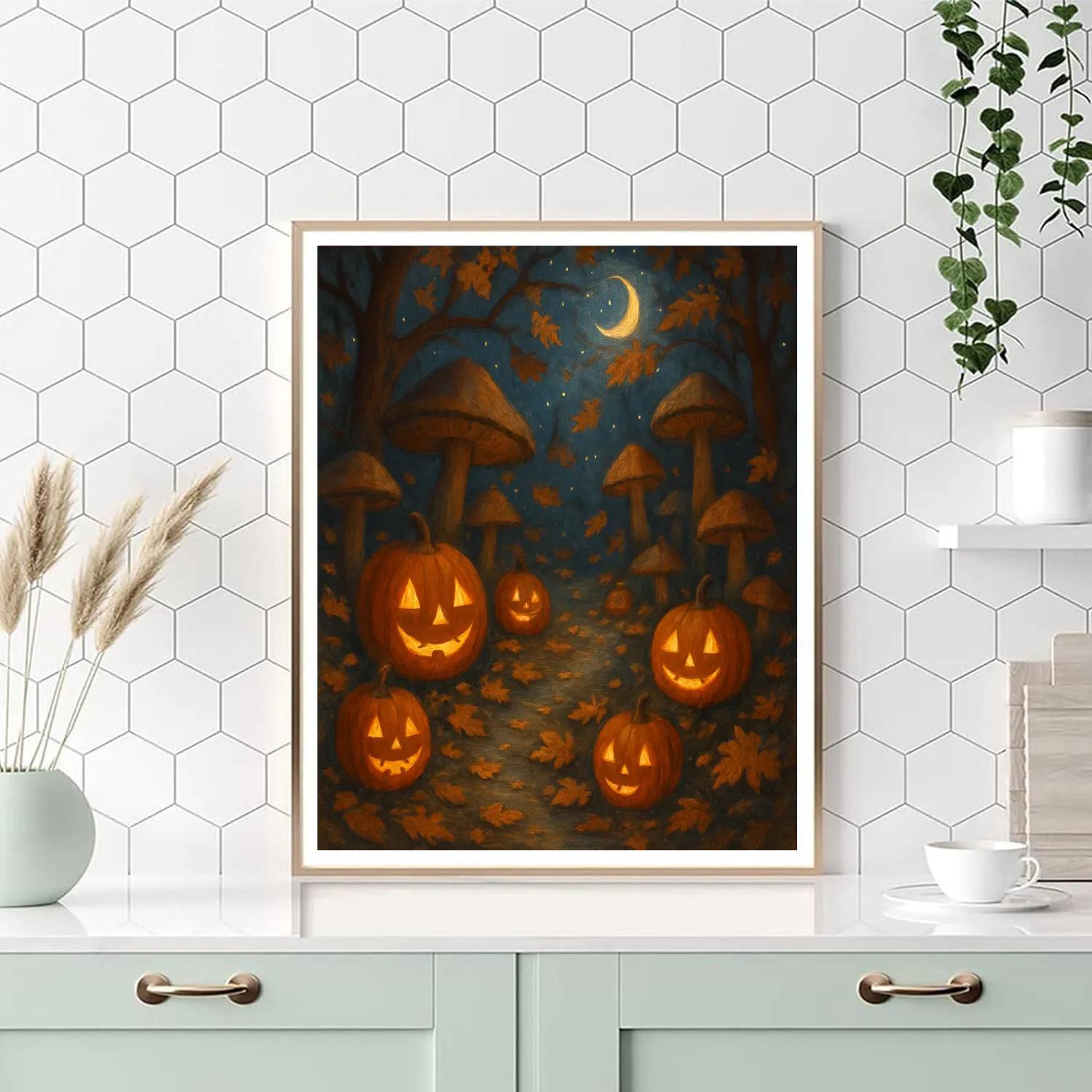 Moonlit Garden With Enchanted Pumpkins paint by numbers