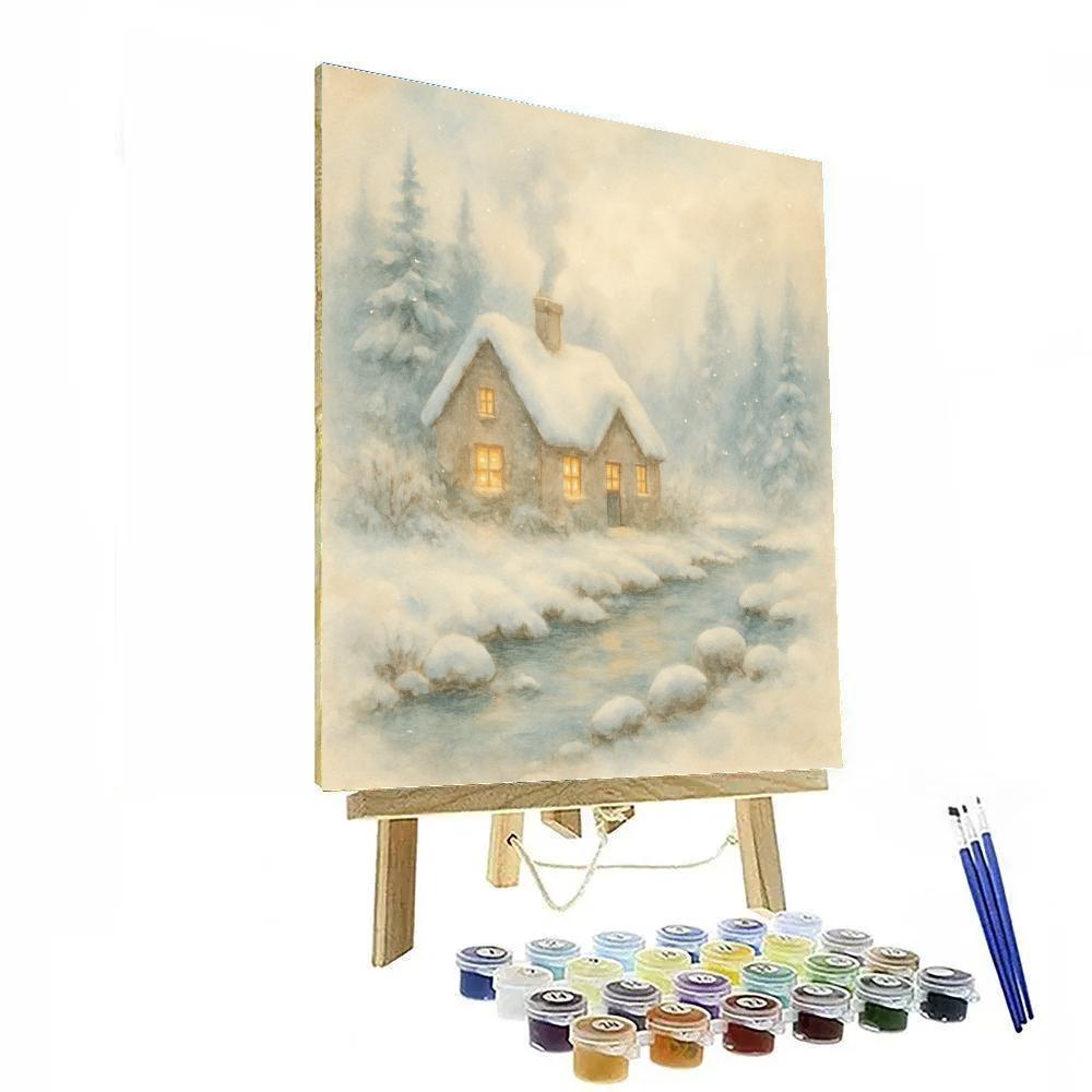 Winter Stream Cottage Retreat Number painting