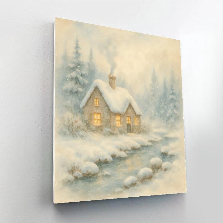 Winter Stream Cottage Retreat Number painting