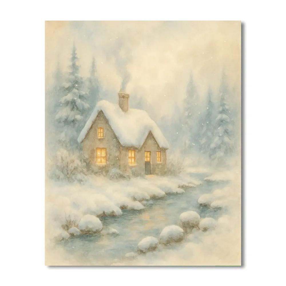 Winter Stream Cottage Retreat Number painting