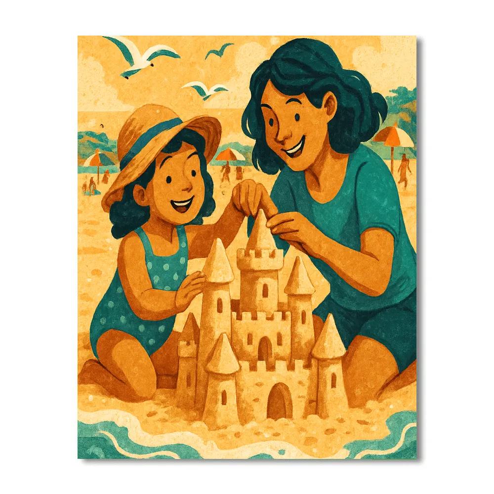 Seaside Sandcastles With Mom Painting by numbers kit