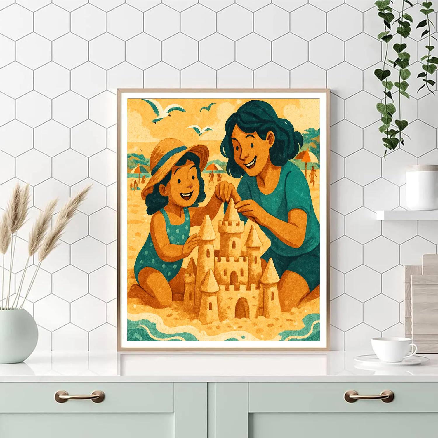 Seaside Sandcastles With Mom Painting by numbers kit