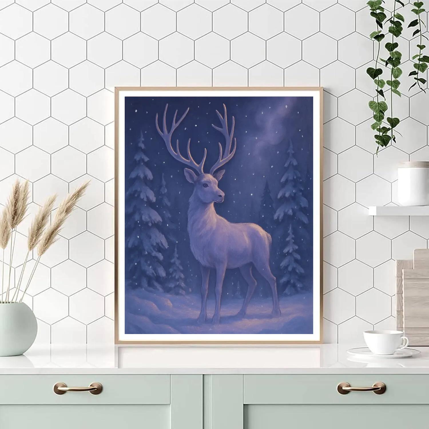 Snowy Reindeer Meadow Dreamscape paint by numbers