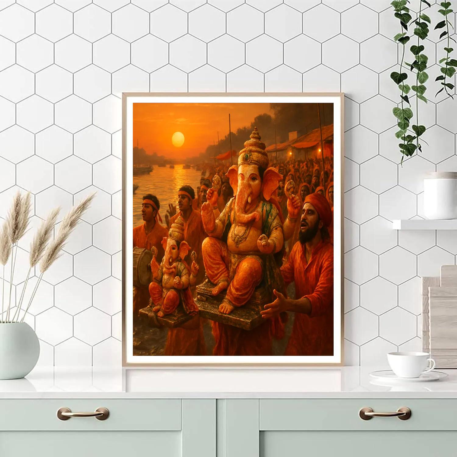 Ganesh Visarjan Riverside Immersion Paint by numbers kits
