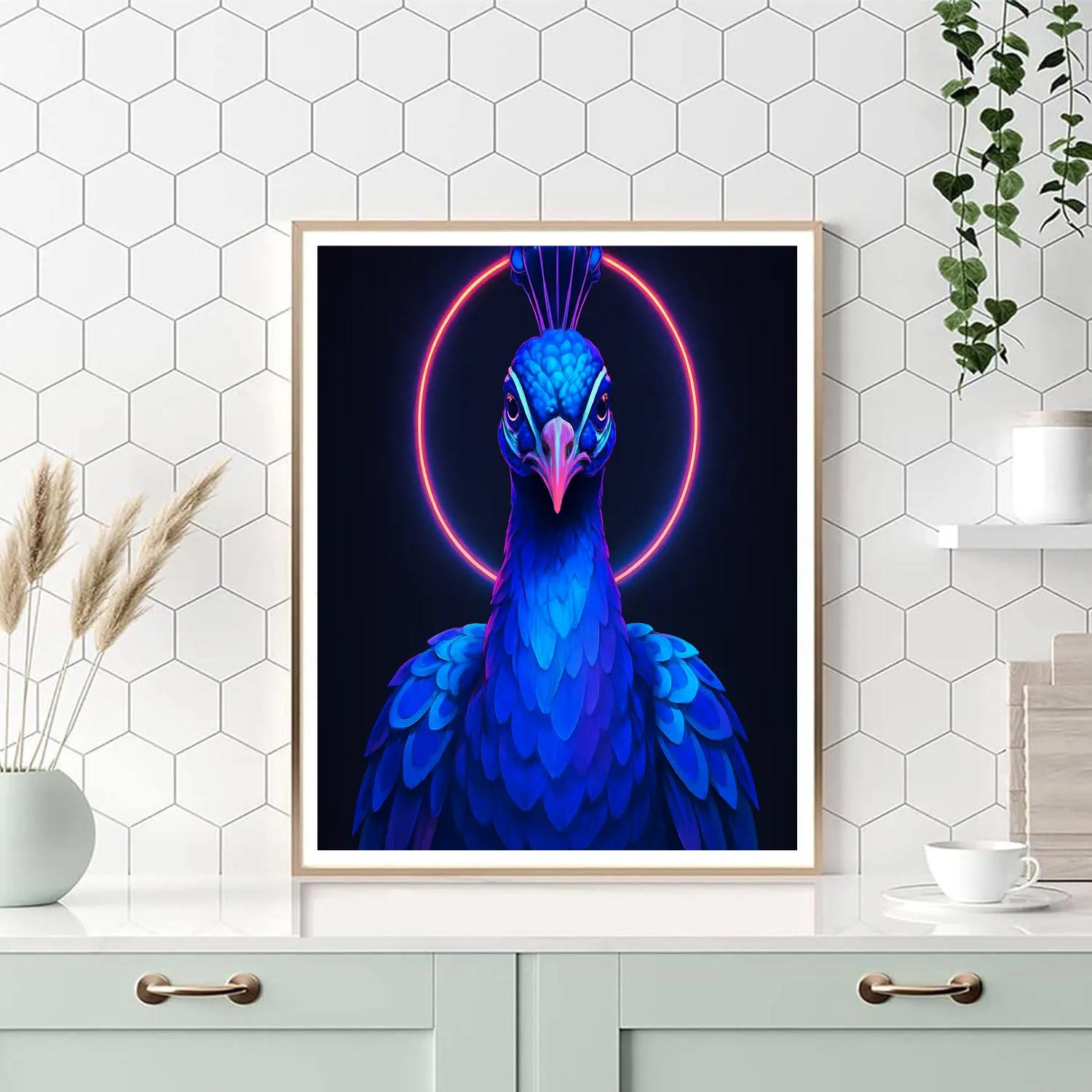 Regal Peacock With Radiant Neon Halo Painting by numbers kit