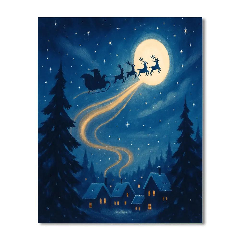 Santa Sleigh Starry Night Journey painting number kit