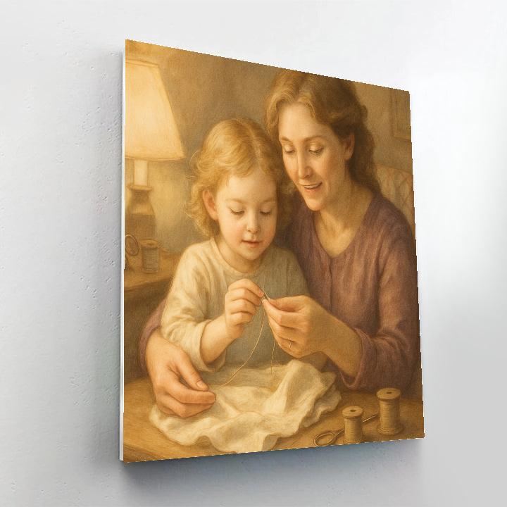 Quiet Sewing Lessons With Mom Paint by numbers art